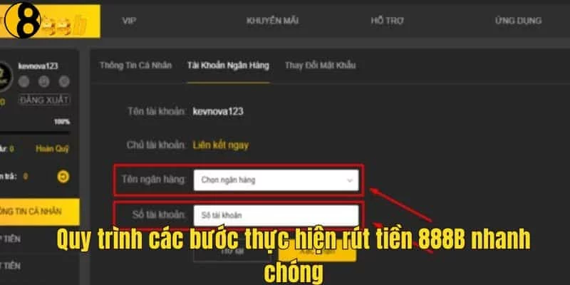Các thao tác để giao dịch rút tiền 888B Các thao tác để giao dịch rút tiền 888B